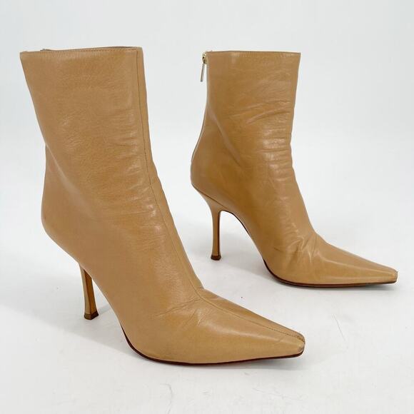 Jimmy Choo Camel Tan Retro Y2K Pointed Toe Heeled Ankle Boot size IT 38.5 - Picture 1 of 13